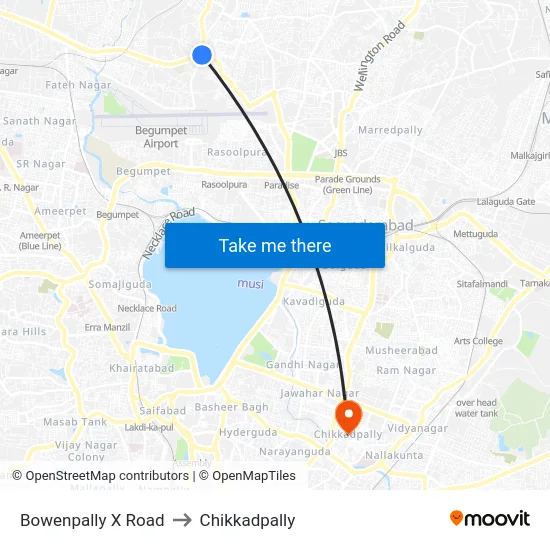 Bowenpally X Road to Chikkadpally map