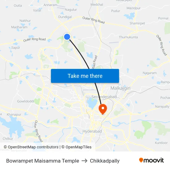 Bowrampet Maisamma Temple to Chikkadpally map