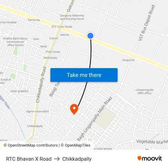 RTC Bhavan X Road to Chikkadpally map