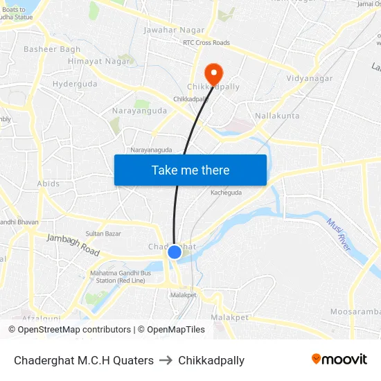 Chaderghat M.C.H Quaters to Chikkadpally map