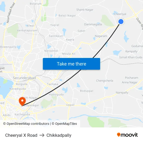 Cheeryal X Road to Chikkadpally map