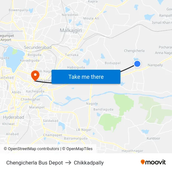 Chengicherla Bus Depot to Chikkadpally map