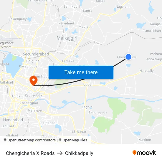 Chengicherla X Roads to Chikkadpally map