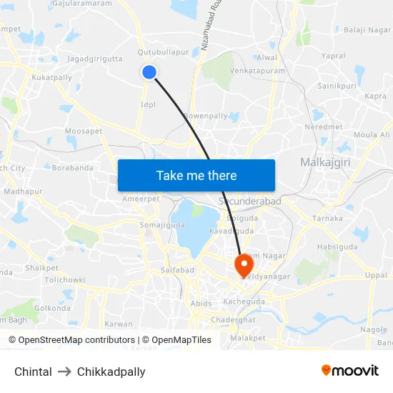Chintal to Chikkadpally map