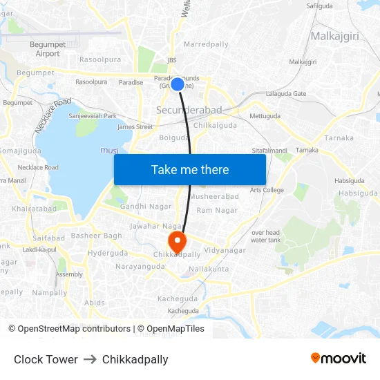 Clock Tower to Chikkadpally map