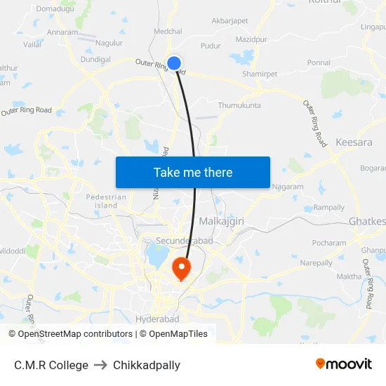 C.M.R College to Chikkadpally map