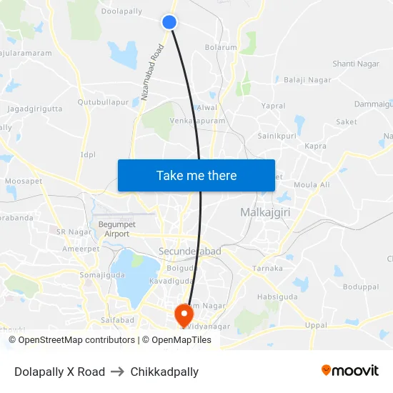 Dolapally X Road to Chikkadpally map