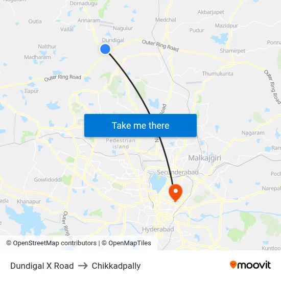 Dundigal X Road to Chikkadpally map