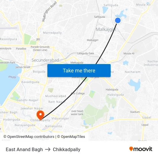 East Anand Bagh to Chikkadpally map