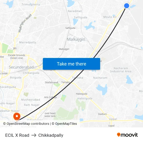 ECIL X Road to Chikkadpally map