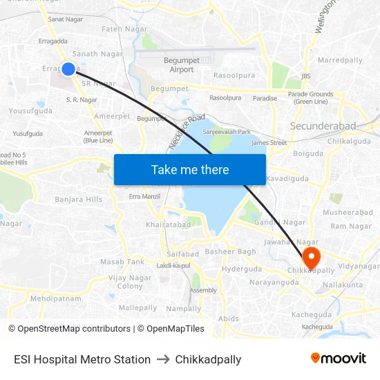ESI Hospital Metro Station to Chikkadpally map