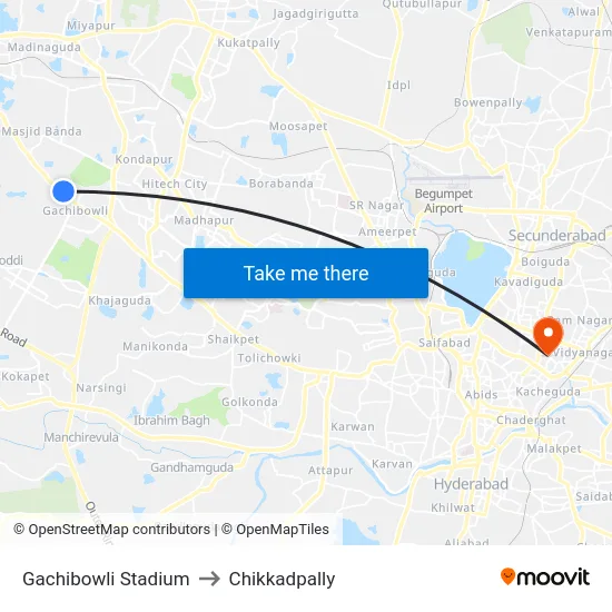 Gachibowli Stadium to Chikkadpally map