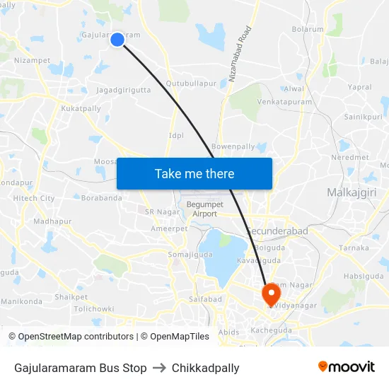 Gajularamaram Bus Stop to Chikkadpally map