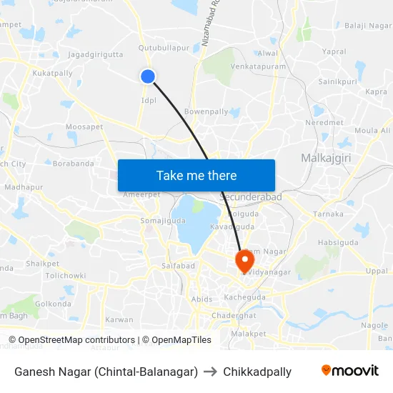 Ganesh Nagar (Chintal-Balanagar) to Chikkadpally map