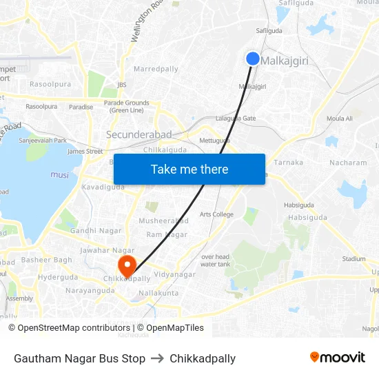 Gautham Nagar Bus Stop to Chikkadpally map