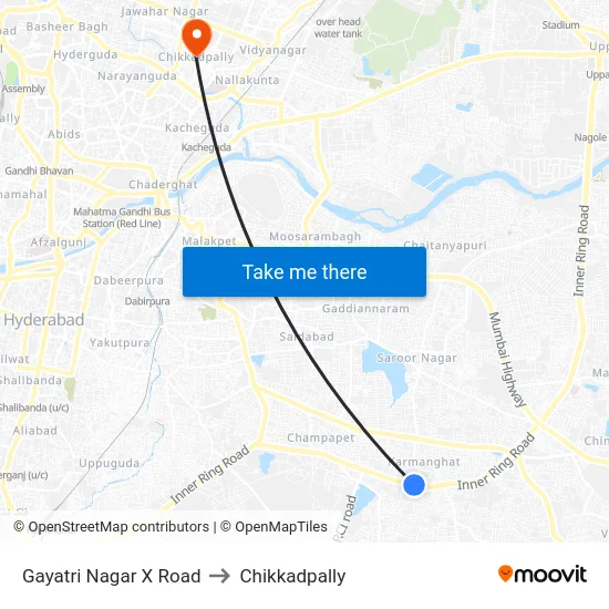 Gayatri Nagar X Road to Chikkadpally map