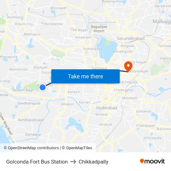 Golconda Fort Bus Station to Chikkadpally map