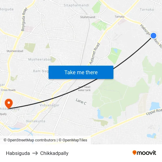 Habsiguda to Chikkadpally map