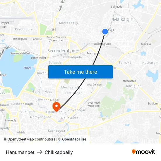 Hanumanpet to Chikkadpally map