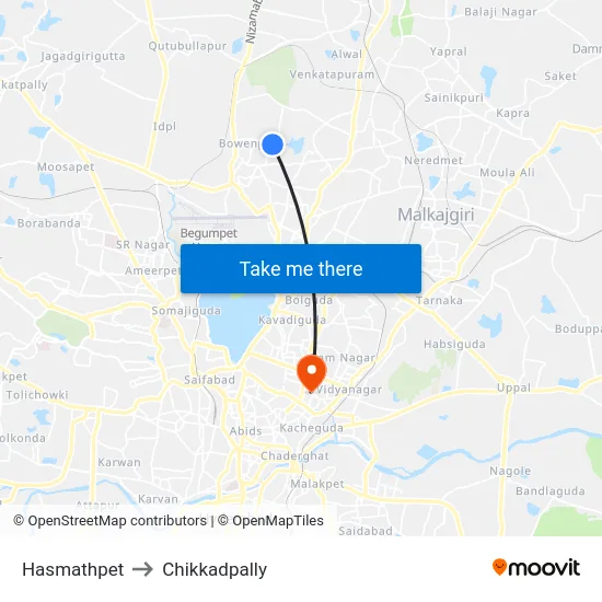 Hasmathpet to Chikkadpally map