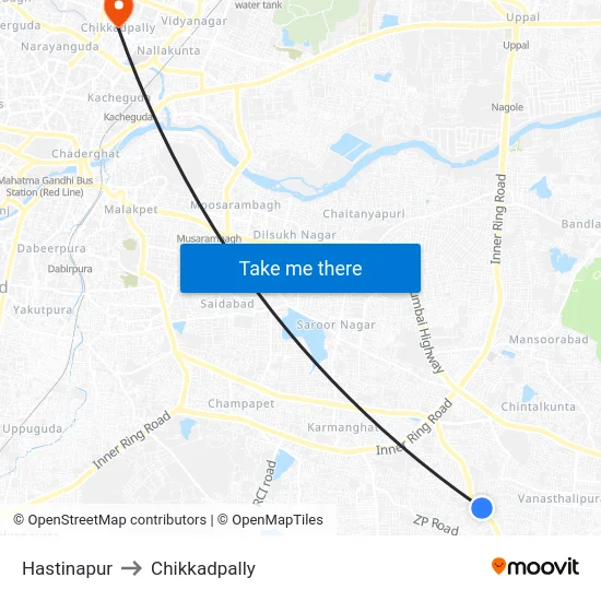 Hastinapur to Chikkadpally map