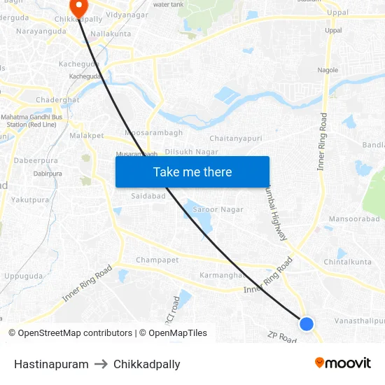 Hastinapuram to Chikkadpally map