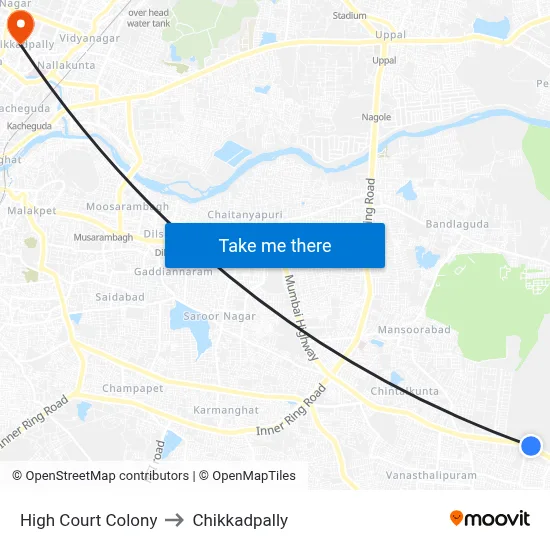 High Court Colony to Chikkadpally map