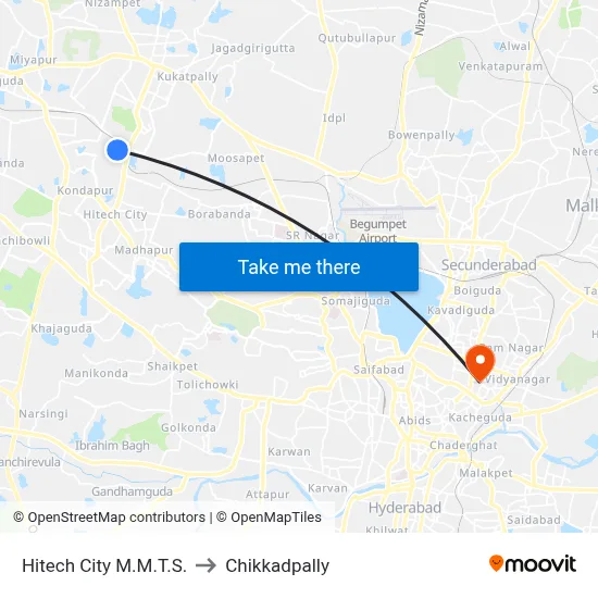 Hitech City M.M.T.S. to Chikkadpally map