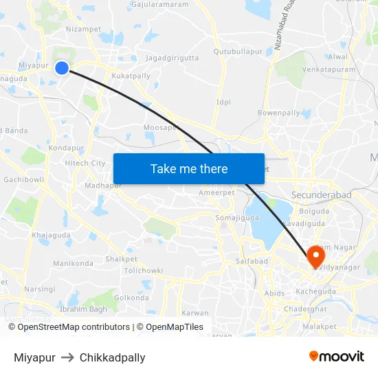Miyapur to Chikkadpally map