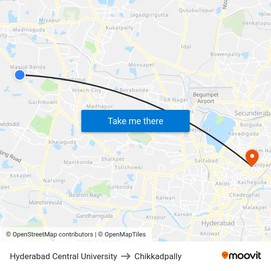Hyderabad Central University to Chikkadpally map