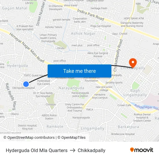 Hyderguda Old Mla Quarters to Chikkadpally map