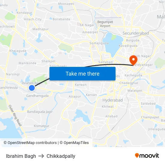 Ibrahim Bagh to Chikkadpally map