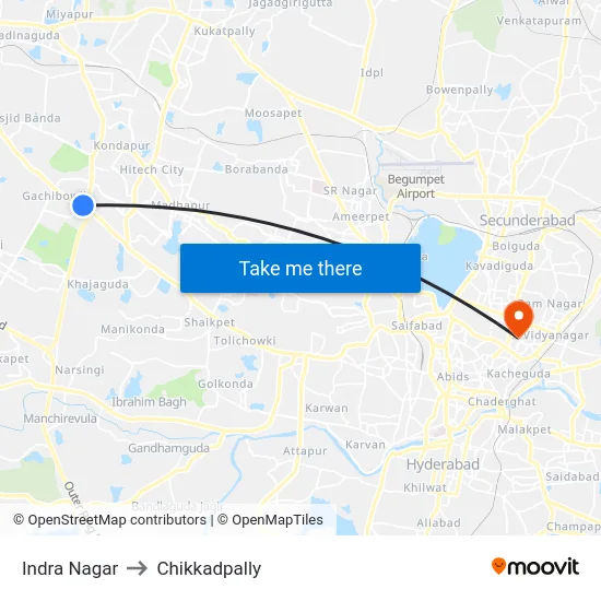 Indra Nagar to Chikkadpally map