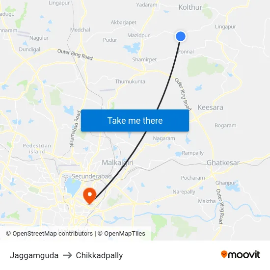Jaggamguda to Chikkadpally map
