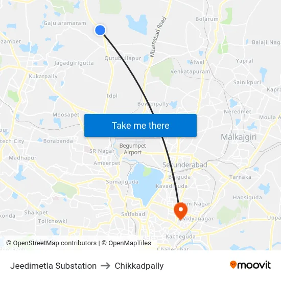 Jeedimetla Substation to Chikkadpally map