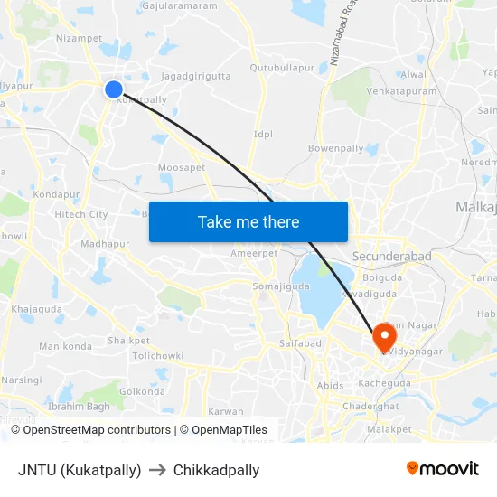 JNTU (Kukatpally) to Chikkadpally map