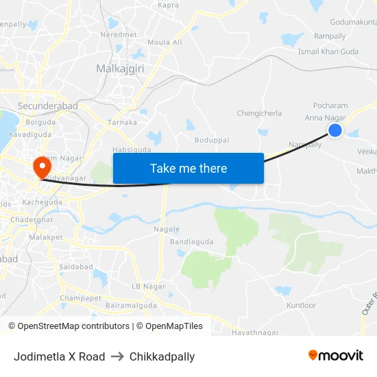 Jodimetla X Road to Chikkadpally map