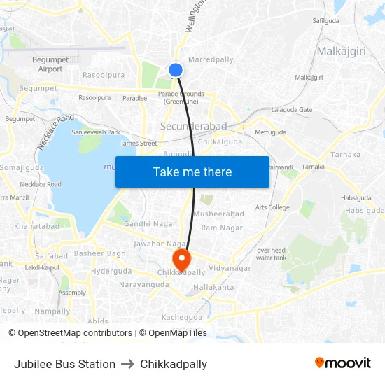 Jubilee Bus Station to Chikkadpally map