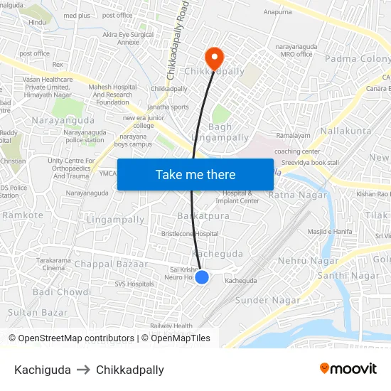 Kachiguda to Chikkadpally map
