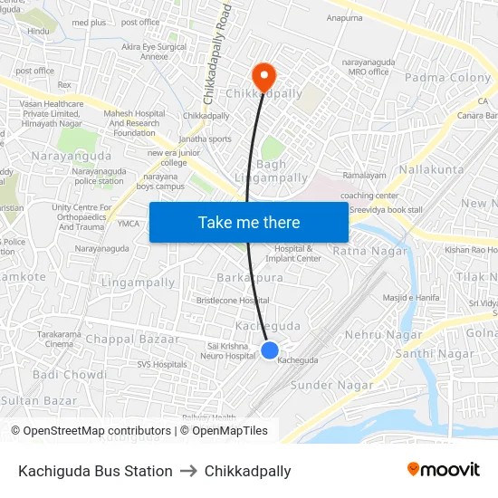 Kachiguda Bus Station to Chikkadpally map