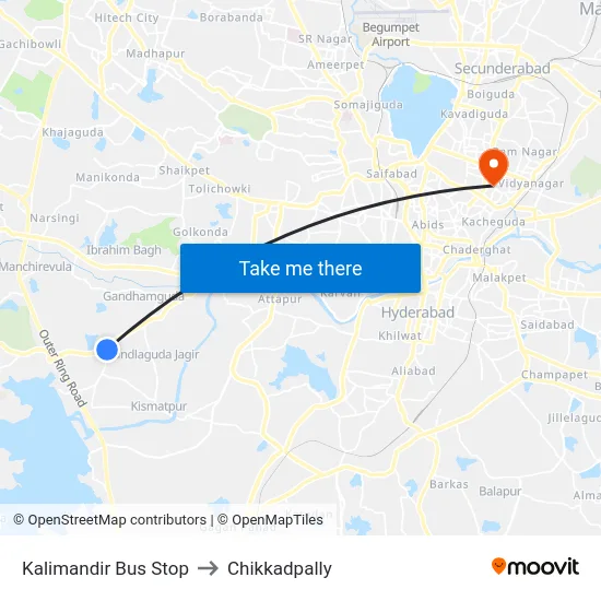 Kalimandir Bus Stop to Chikkadpally map