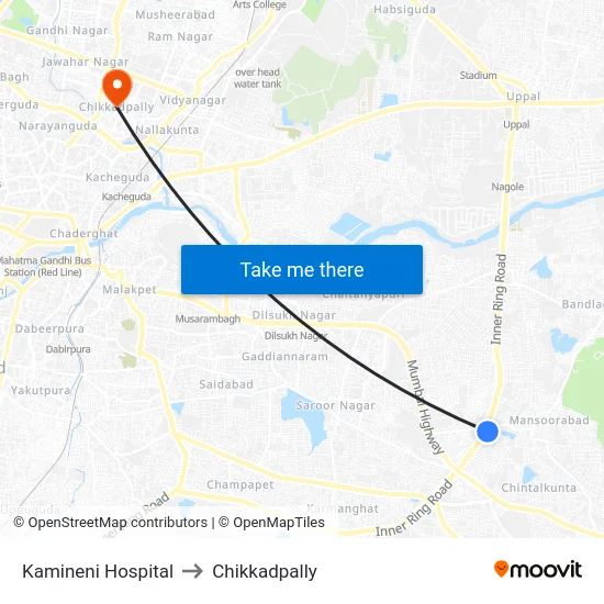 Kamineni Hospital to Chikkadpally map