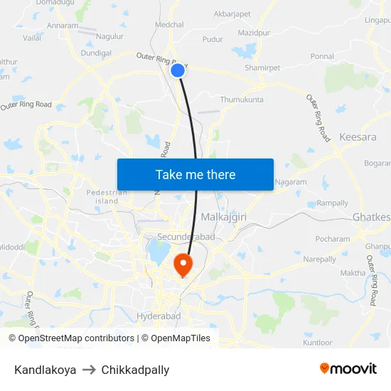 Kandlakoya to Chikkadpally map