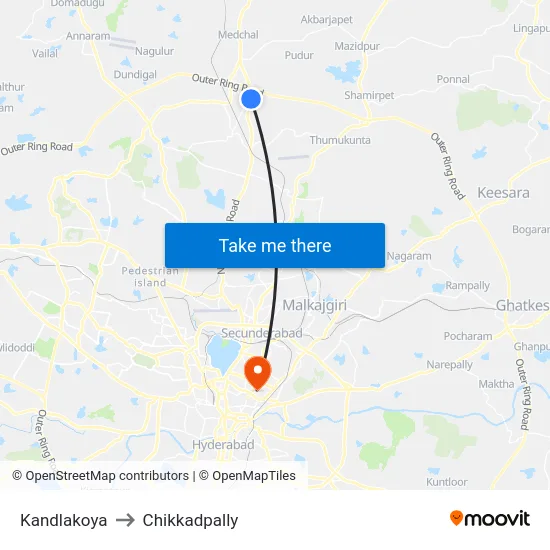 Kandlakoya to Chikkadpally map