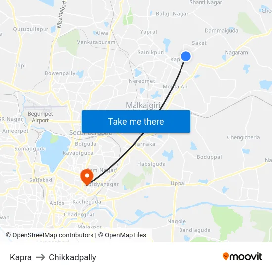 Kapra to Chikkadpally map