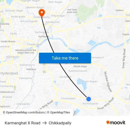 Karmanghat X Road to Chikkadpally map