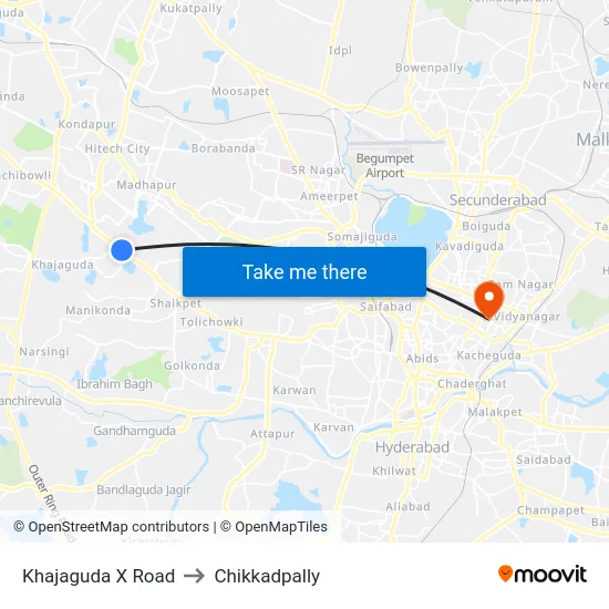 Khajaguda X Road to Chikkadpally map