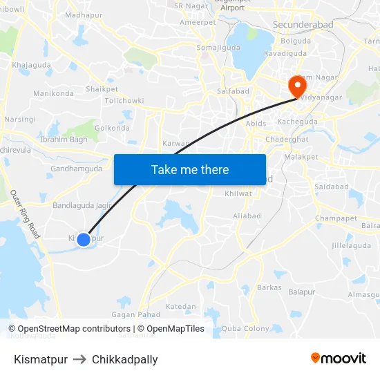 Kismatpur to Chikkadpally map