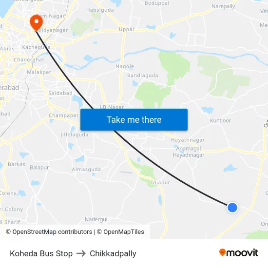 Koheda Bus Stop to Chikkadpally map