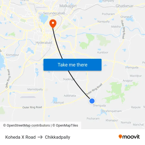 Koheda X Road to Chikkadpally map
